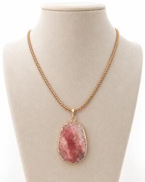 925 Sterling Silver Pink Druzy Agate Pendant Gold Vermeil Italy Necklace 24in